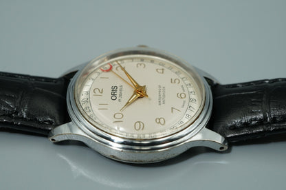 *Exc+4* Vintage 1989 ORIS Pointer Date 302-7285B Hand Wind White 31mm Mens Watch