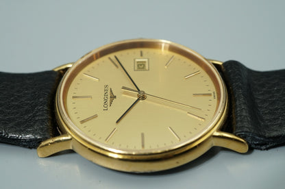 *Exc+5* Vintage 1991 LONGINES L4.636.2 Quartz Gold Dial 32mm Round Mens Watch
