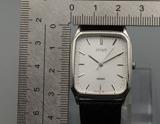 *N MINT* Vintage SEIKO SPIRIT 5E31-5B50 Quartz White Dial Rectangle Mens Watch
