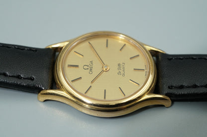 *NEAR MINT* Vintage 1979 OMEGA De Ville Cal.1365 Qz Gold Round 24mm Women Watch