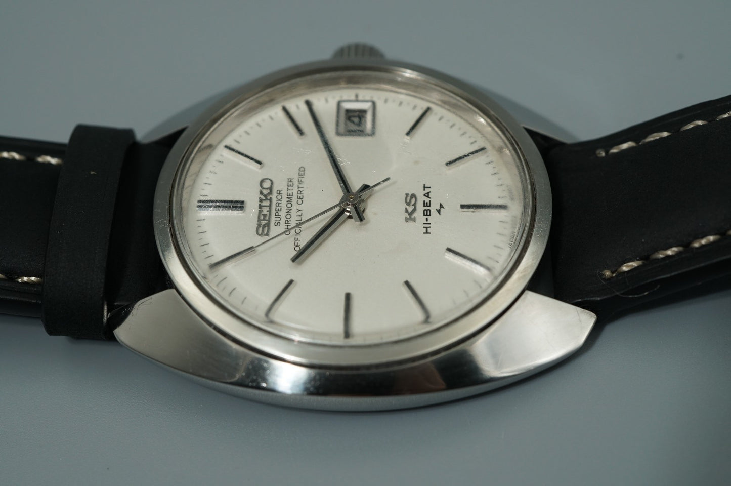 N MINT Vintage 1970s SEIKO KS HI-BEAT 4502-8010 Hand Wind White 38mm Mens Watch