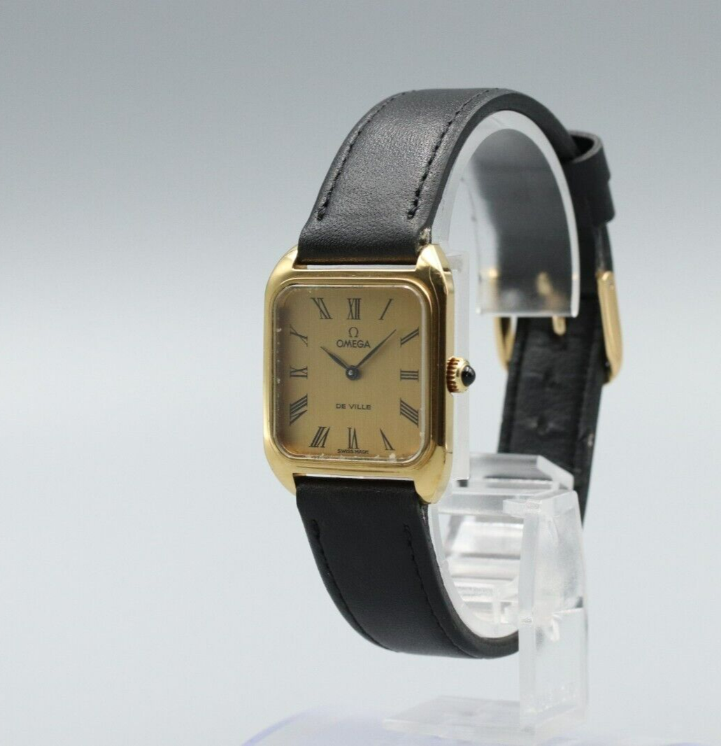 *Exc+5* Vintage OMEGA De Ville Hand Winding Gold Roman Dial Square Women Watch