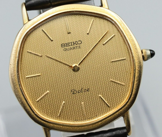 **NEAR MINT** Vintage SEIKO Dolce 6020-5630 Quartz Gold Dial Octagon Mens Watch