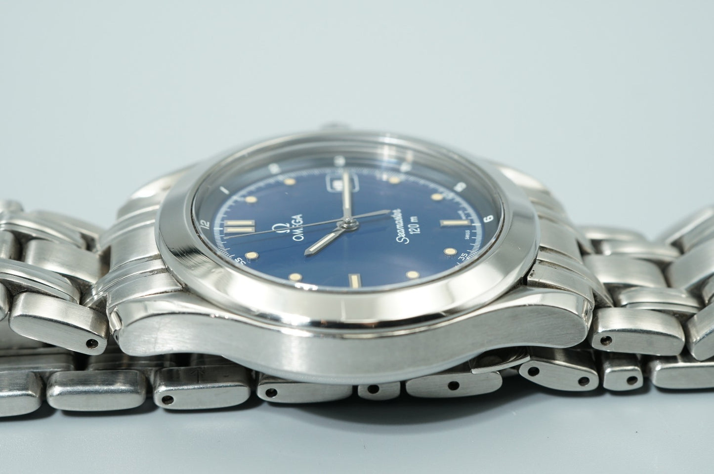 *MINT* Vintage 1994 OMEGA Seamaster Cal.1438 Qz Blue Dial Round 36mm Mens Watch