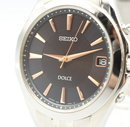 *NEAR MINT* Vintage SEIKO Dolce 7B52-0AC0 Solar Black Dial Round Mens Watch