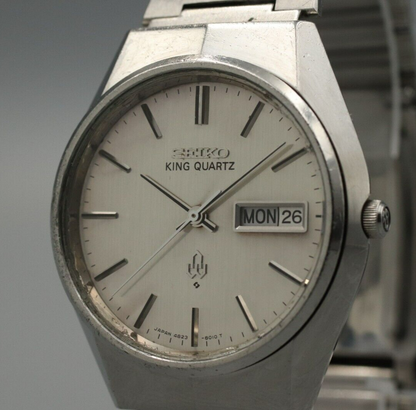 *Exc+4* Vintage SEIKO King 4823-8010 Quartz Silver Dial Day Date Mens Watch
