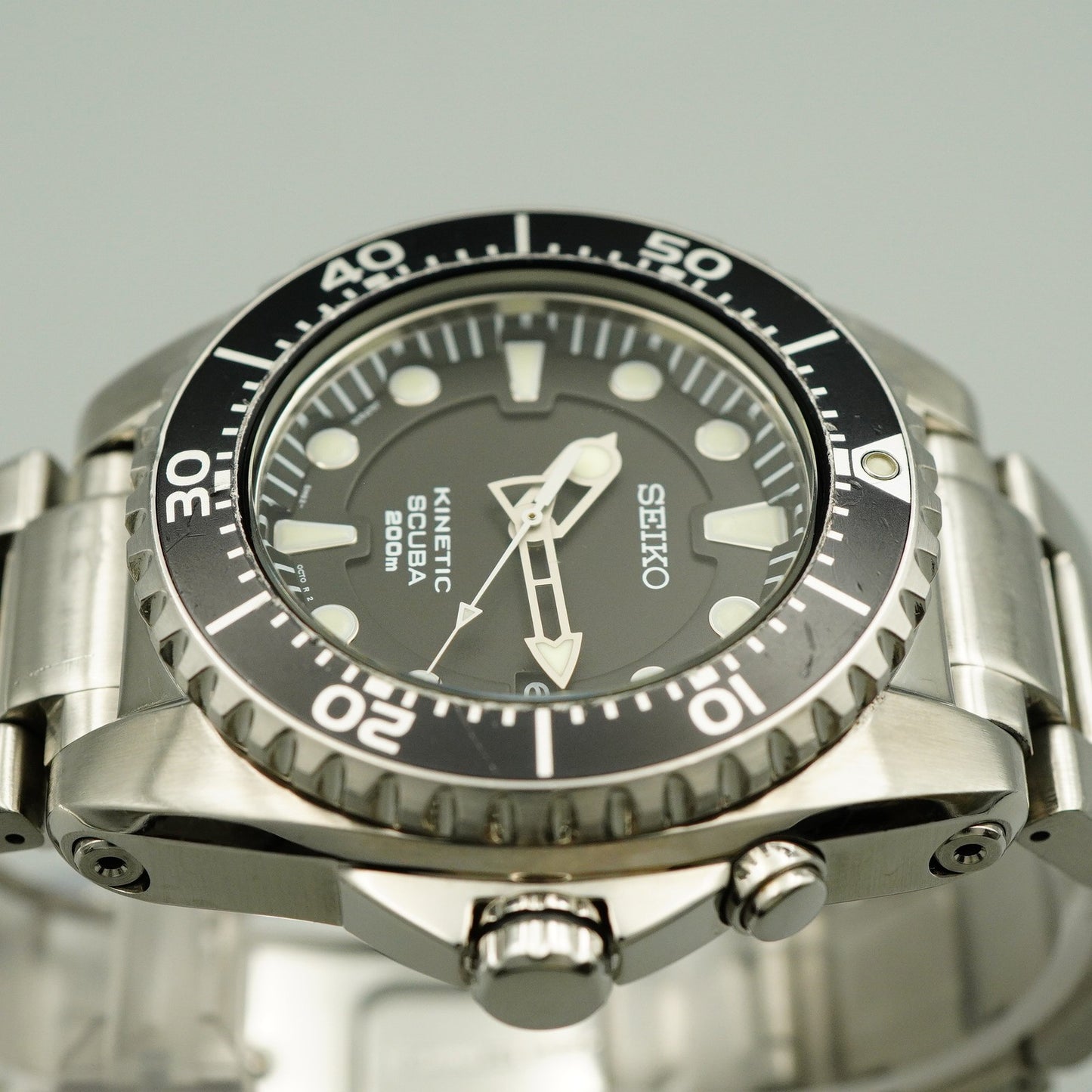 Serviced New Batt *Near MINT* SEIKO Kinetic 5M62-0BL0 AT Black 43mm Mens Watch