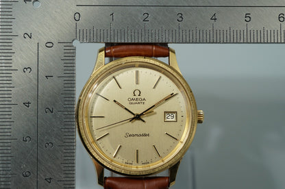 *NEAR MINT* Vintage 1977 OMEGA Seamaster Cal.1342 Qz Gold Round 35mm Mens Watch