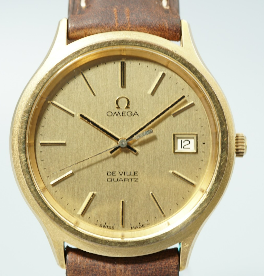 *NEAR MINT* Vintage 1978 OMEGA De Ville Cal.1342 Qz Gold Round 35mm Mens Watch