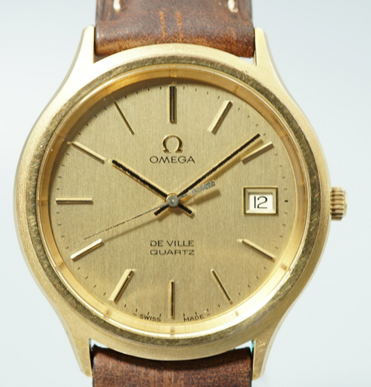 *NEAR MINT* Vintage 1978 OMEGA De Ville Cal.1342 Qz Gold Round 35mm Mens Watch