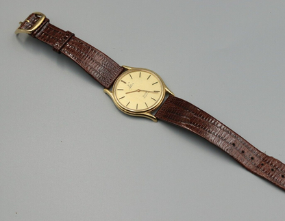 *Exc+4* Vintage OMEGA De Ville Cal.1365 Quartz Gold Dial Round Mens Watch