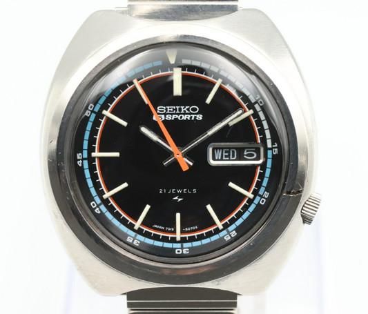 *Exc+4* Vintage SEIKO 5 SPORTS 7019-6040 Automatic Black Dial Mens Watch JAPAN