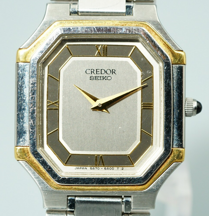 *N MINT* Vintage 1996 SEIKO CREDOR 5A70-3A00 Qz Gray Octagon 22mm Women Watch