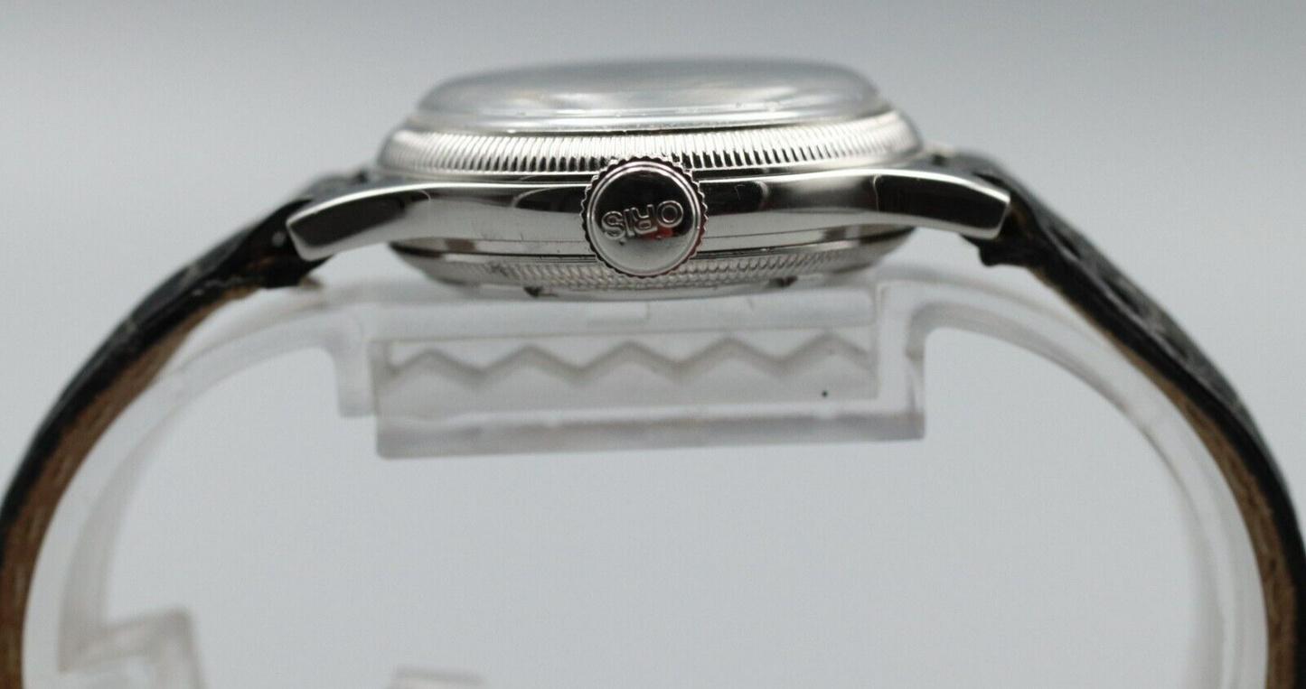 *NEAR MINT* Vintage ORIS Pointer Date Big Crown 7464 Automatic Black Women Watch