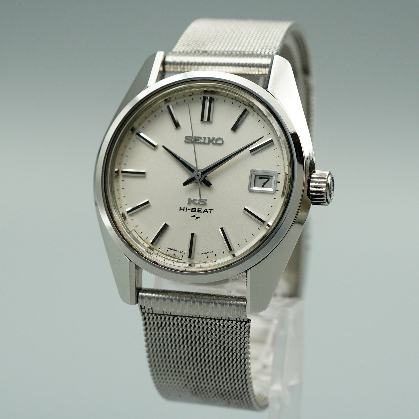 *N MINT* Serviced Vintage SEIKO KS HI-BEAT 4502-7000 AT Silver 36mm Mens Watch