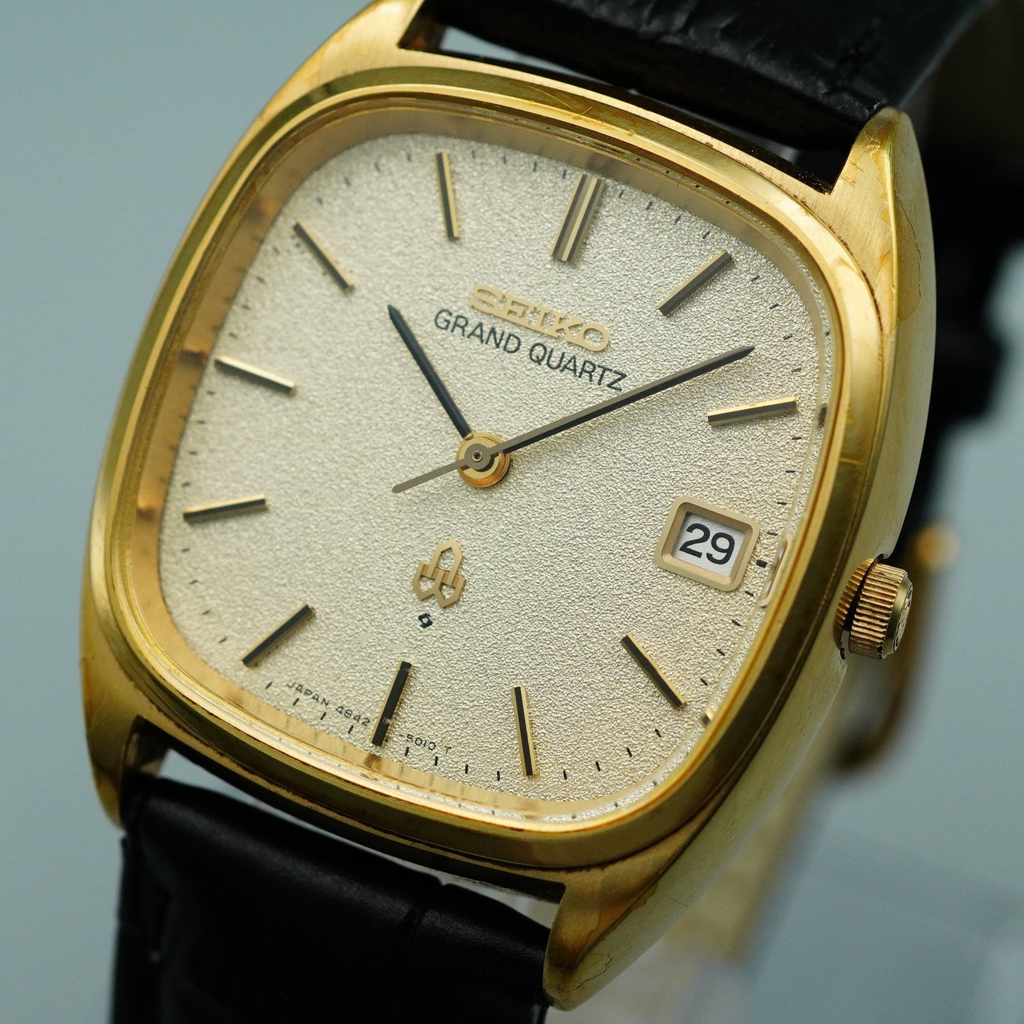 *Exc+5* Vintage 1975 SEIKO GRAND 4842-5011 Quartz Gold Square 34mm Mens Watch