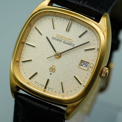 *Exc+5* Vintage 1975 SEIKO GRAND 4842-5011 Quartz Gold Square 34mm Mens Watch