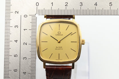 *N MINT* Vintage OMEGA De Ville Cal.1330 Quartz Gold Dial Square 31mm Mens Watch