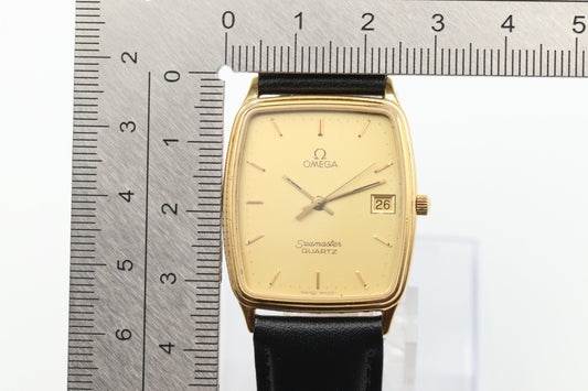 *NEAR MINT* Vintage OMEGA Seamaster Cal.1430 Quartz Gold Dial Date Women Watch