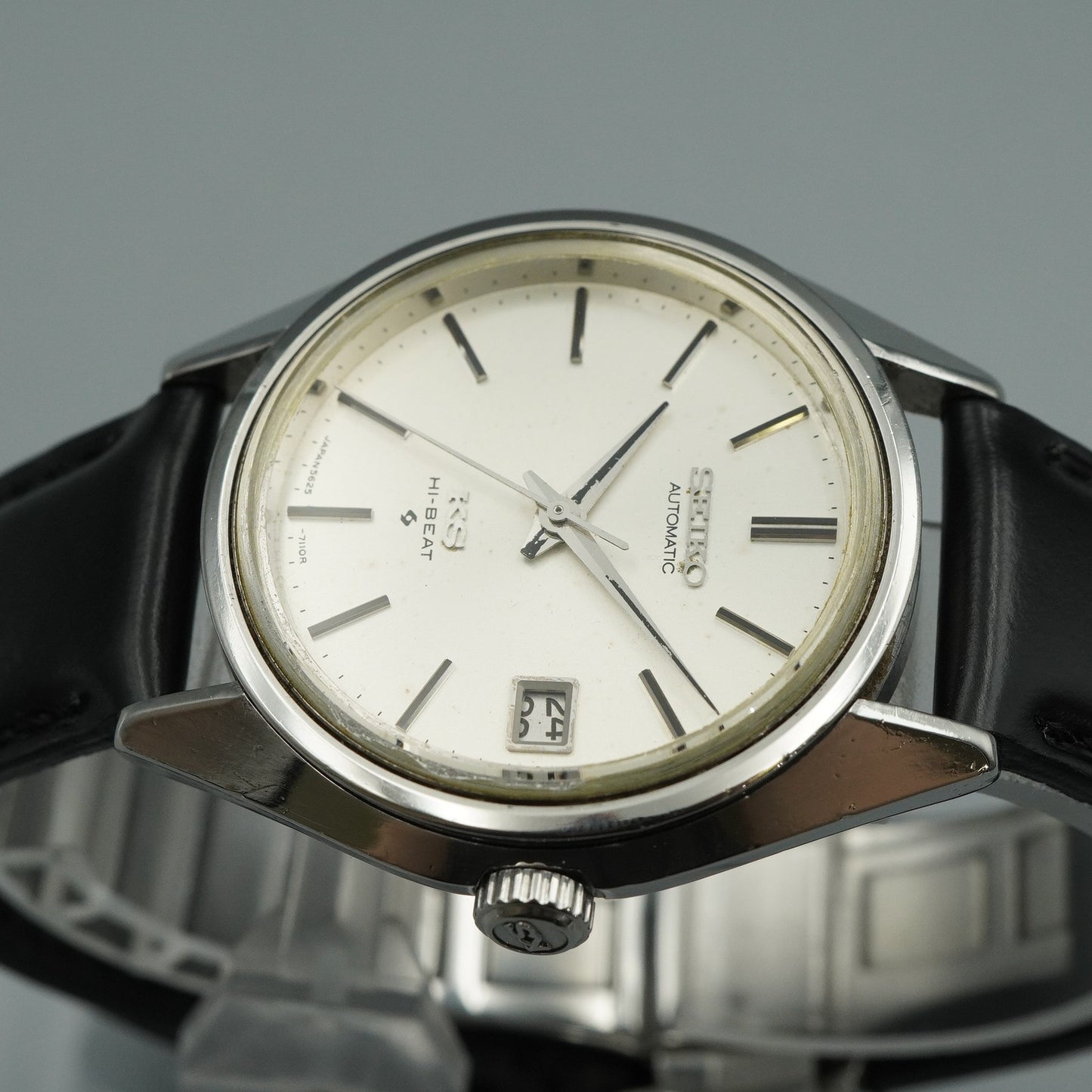 N MINT Vintage SEIKO Hi-Beat 5625-7113 Automatic Silver Round 36mm Mens Watch