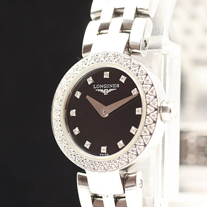 Vintage LONGINES Dolce vita L5.174.0 Quartz Diamond Bezel Black 20mm Women Watch