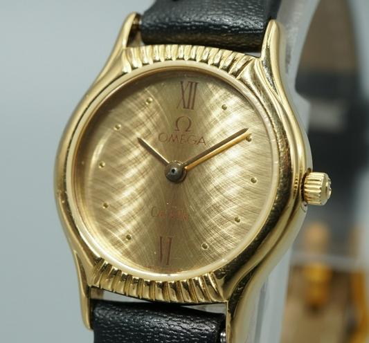 *NEAR MINT* Vintage OMEGA De Ville Cal.1450 Quartz Gold Dial 20mm Women Watch