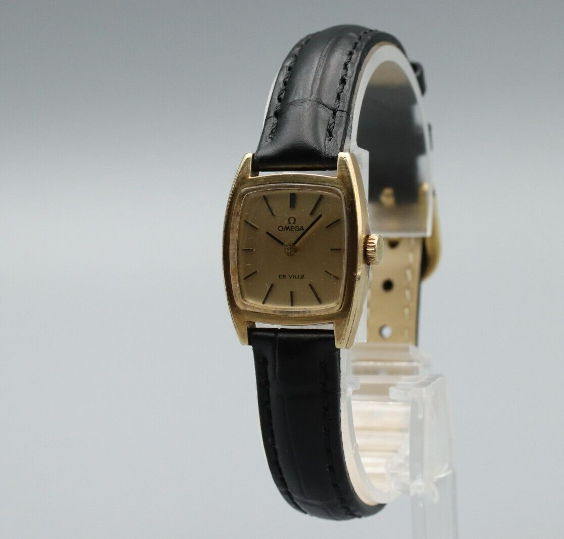 *Exc+5* Vintage OMEGA De Ville Cal.625 Hand Winding Gold Dial Square Women Watch
