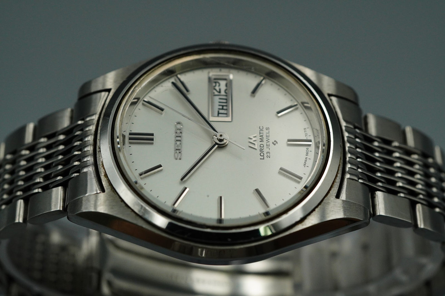 Exc+5 1970s SEIKO LORD MATIC 5606-7070 Automatic Silver Round 36mm Mens Watch