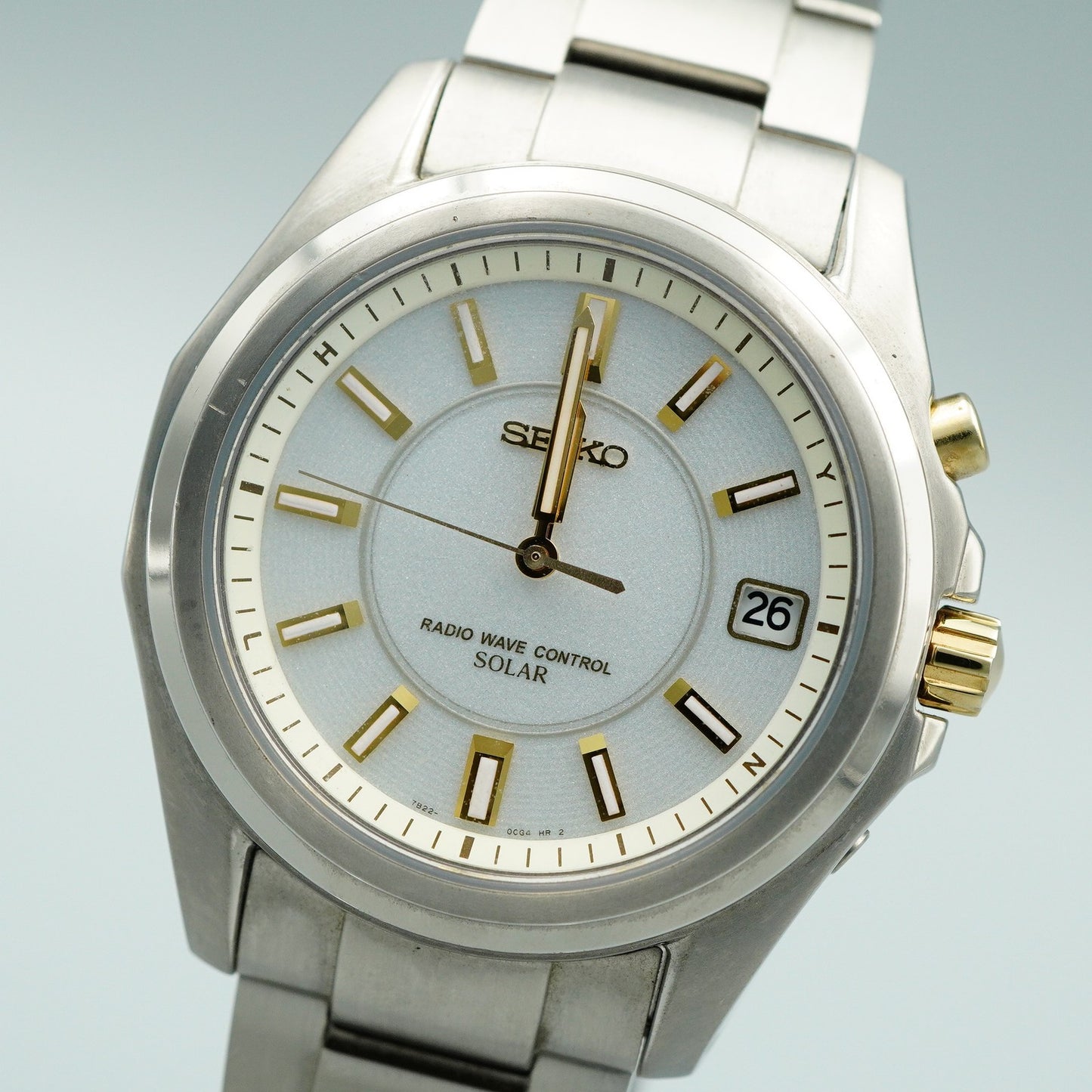 *TOP MINT* SEIKO 7B22-0BH0  Radio Wave Control Solar White 38mm Mens Watch