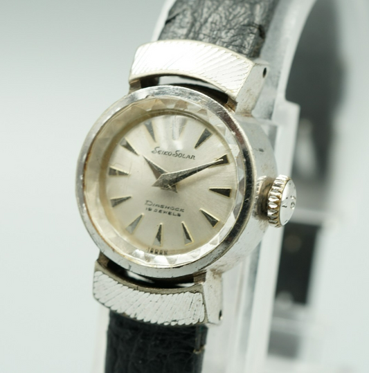 *Exc+4* Vintage 1964 SEIKO Solar Hand Winding Silver Dial Round 17mm Women Watch