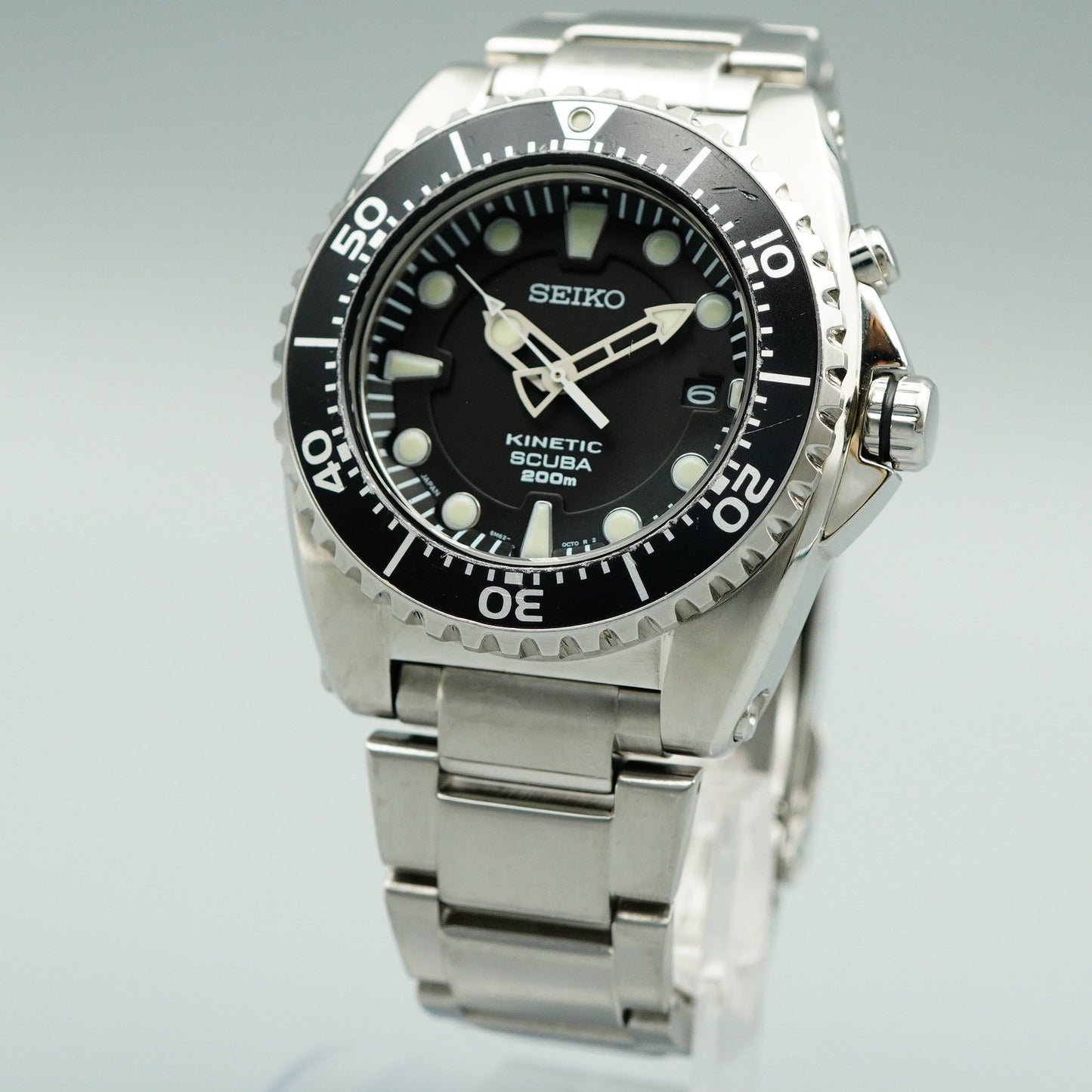 Serviced New Batt *Near MINT* SEIKO Kinetic 5M62-0BL0 AT Black 43mm Mens Watch