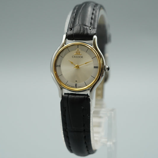 *MINT* Vintage SEIKO CREDOR 8420-0150 Quartz Silver Dial Round 23 mm Women Watch