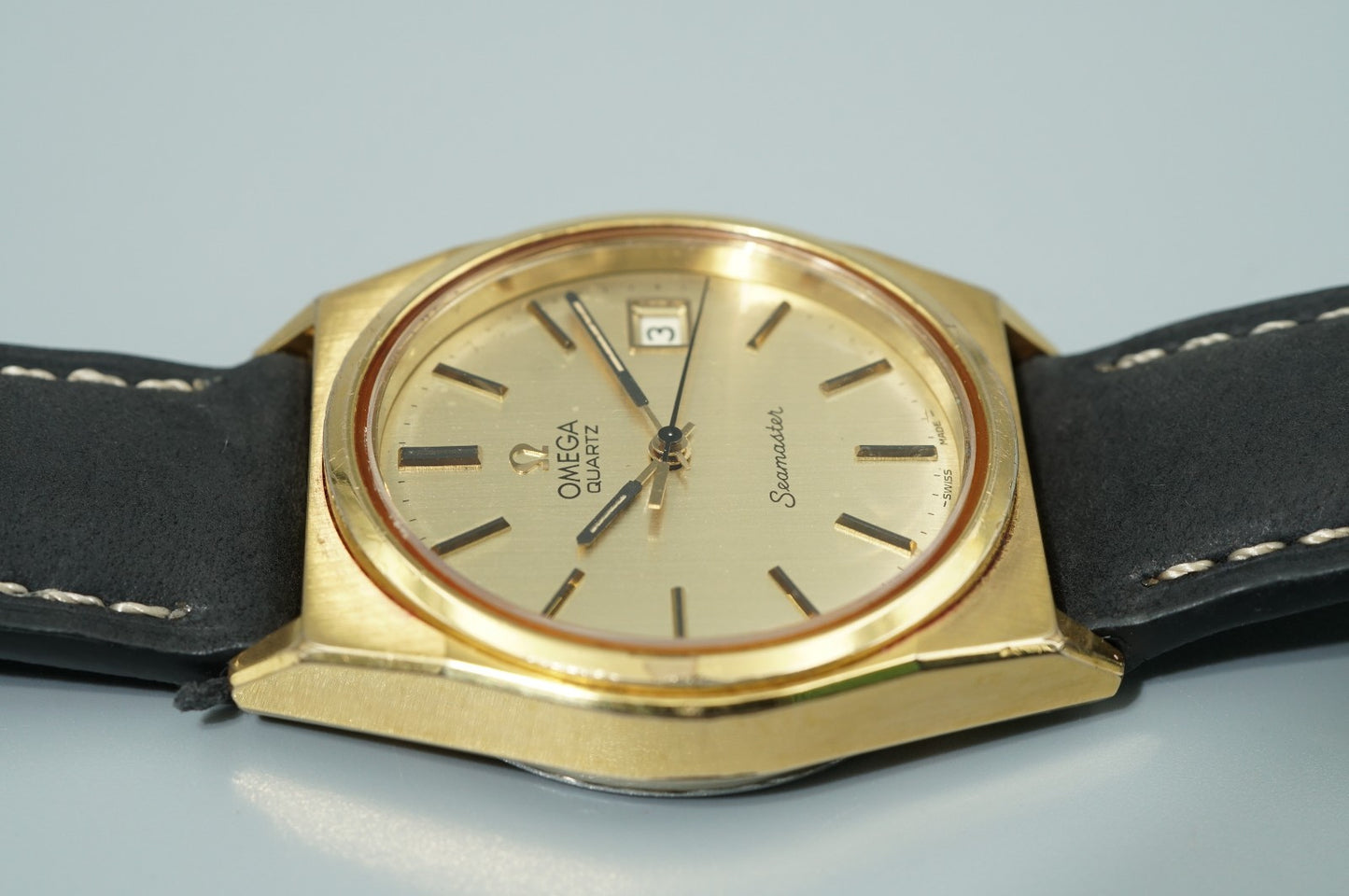 *Exc+5* Vintage 1979 OMEGA Seamaster Ref.1342 Qz Gold Dial Round 35mm Mens Watch