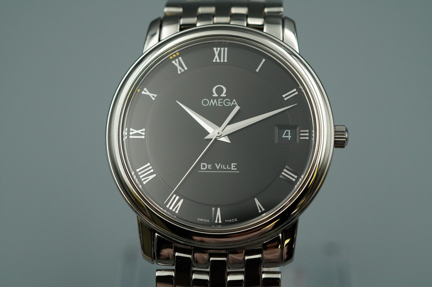 *MINT* OMEGA De Ville 424.10.27.60.01.001 Qz Black Round 34mm Mens Watch