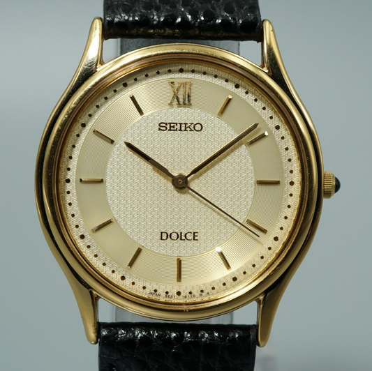 *NEAR MINT* Vintage 1998 SEIKO DOLCE 5E31-6070 Quartz Gold Round 31mm Mens Watch