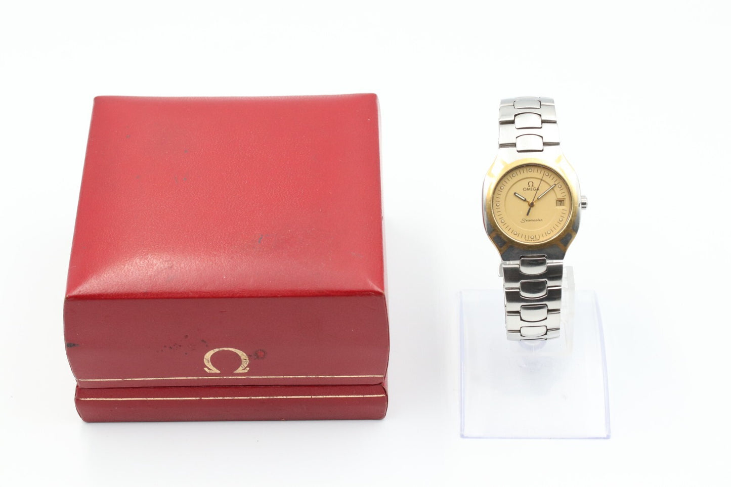 *NEAR MINT* Vintage OMEGA Seamaster Polaris Quartz Gold Dial Round Mens Watch