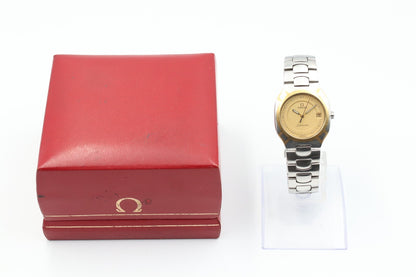 *NEAR MINT* Vintage OMEGA Seamaster Polaris Quartz Gold Dial Round Mens Watch