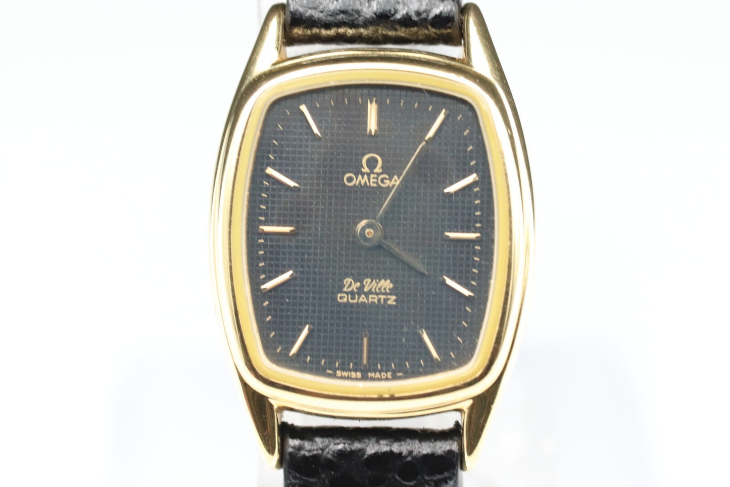 *N MINT* Vintage OMEGA DeVille Cal.1353 Qz Black Dial Rectangle 19mm Women Watch