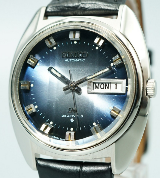 Serviced Vintage SEIKO Lord Matic 5606-7230 Automatic Blue Dial 35mm Mens Watch