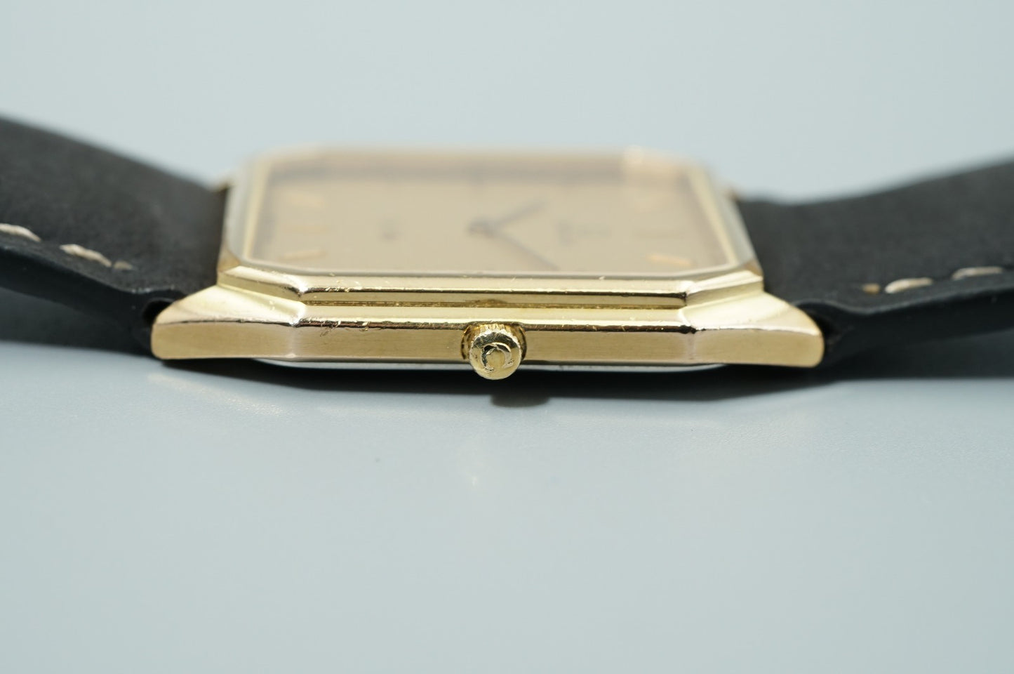 *NEAR MINT* Vintage 1986 OMEGA De Ville Cal.1377 Qz Gold Square 28mm Mens Watch