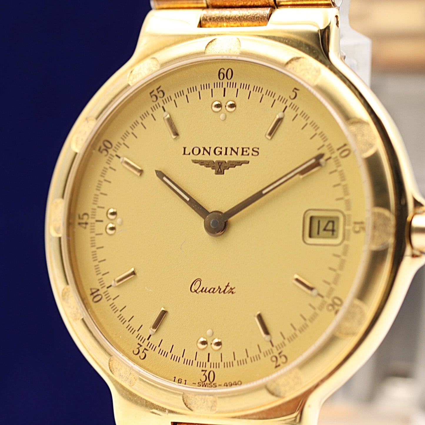 *NEAR MINT* Vintage 1990s LONGINES Conquest L161 Qz Gold Round 32mm Mens Watch