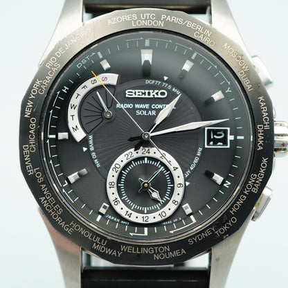 *Exc+5* New Batt SEIKO Brightz 8B53-0AA0 Solar Black Dial Round 40mm Mens Watch