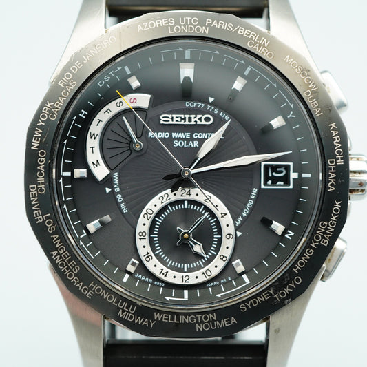 *Exc+5* New Batt SEIKO Brightz 8B53-0AA0 Solar Black Dial Round 40mm Mens Watch