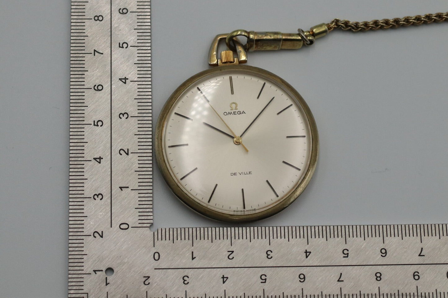*Exc+5* Vintage OMEGA De Ville Cal.601 Hand Winding Silver Dial 43mm PocketWatch