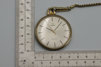 *Exc+5* Vintage OMEGA De Ville Cal.601 Hand Winding Silver Dial 43mm PocketWatch
