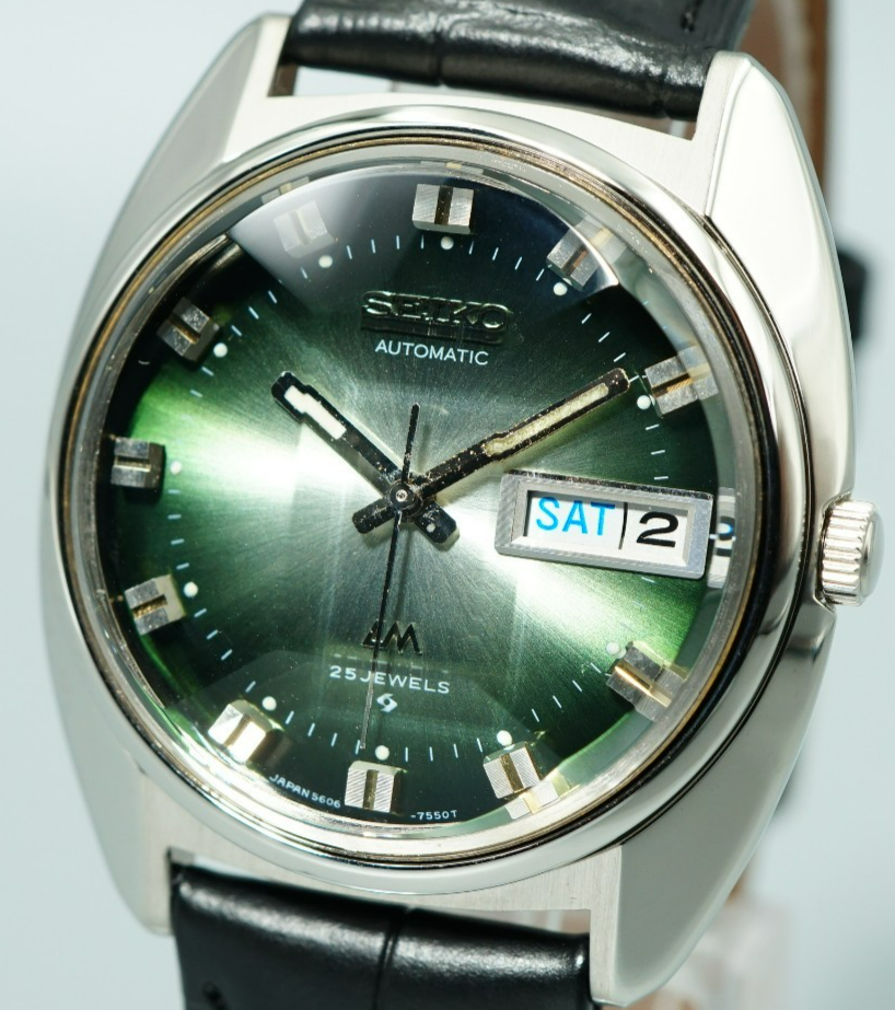 Serviced Vintage SEIKO Lord Matic 5606-7230 Automatic Green Dial 35mm Mens Watch