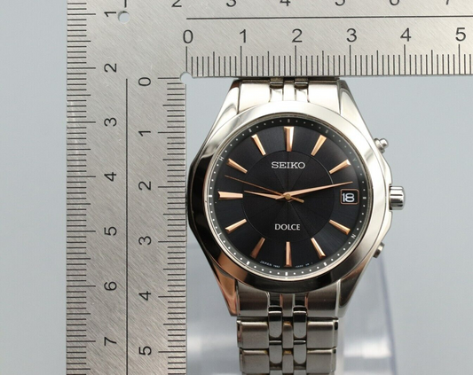 *NEAR MINT* Vintage SEIKO Dolce 7B52-0AC0 Solar Black Dial Round Mens Watch