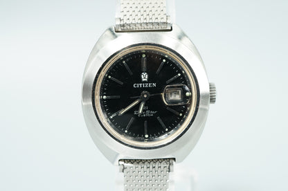 *NEAR MINT* Vintage CITIZEN Date Star GN-3-S Qz Black Round 27mm Women Watch