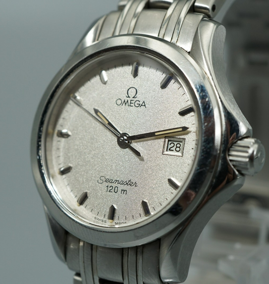 Vintage 1991 OMEGA Seamaster Cal.1424 Qz White Round Date 28mm Women Watch