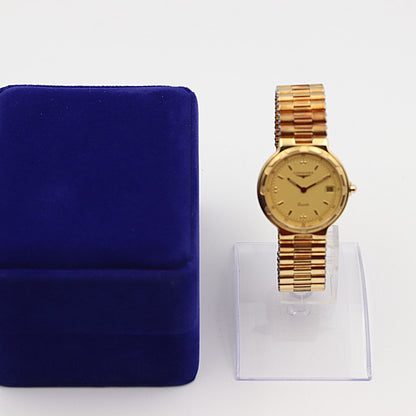 *NEAR MINT* Vintage 1990s LONGINES Conquest L161 Qz Gold Round 32mm Mens Watch